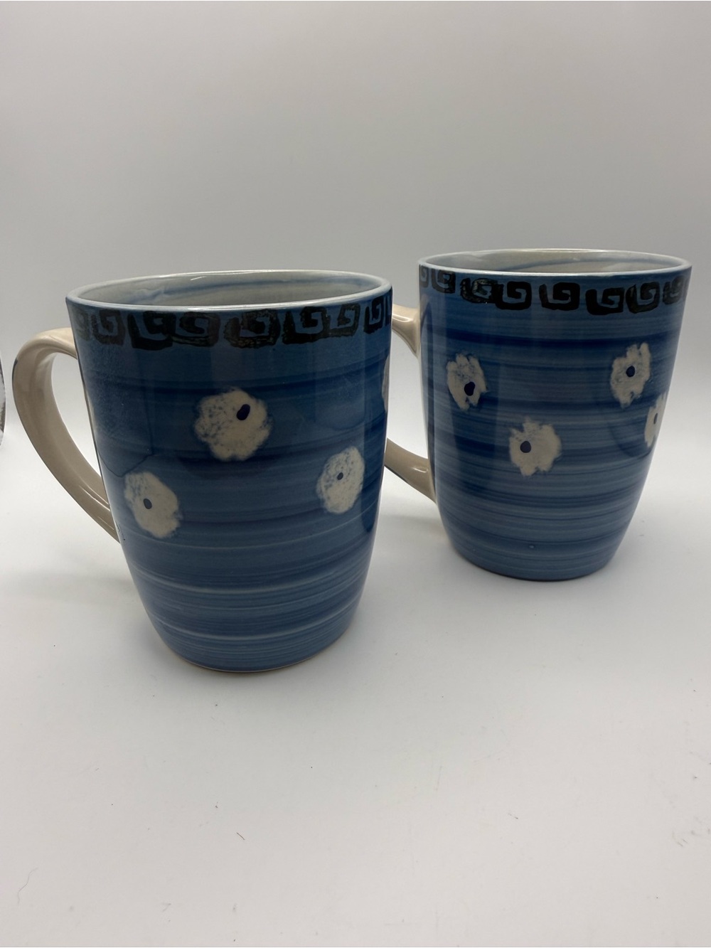 Royal Norfolk Blue Floral Ceramic Mugs with Cream Handles - Set of 2
